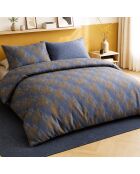 Parure housse de couette avec 2 taies d'oreiller percale de coton blusky bleu marine/marron