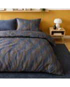 Parure housse de couette avec 2 taies d'oreiller percale de coton blusky bleu marine/marron