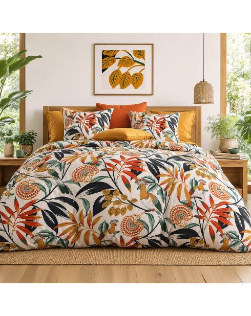Parure housse de couette avec 2 taies d'orreiler en percale de coton edonie multicolore