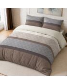 Parure housse de couette avec 2 taies d'oreiller en percale de coton terix marron/beige