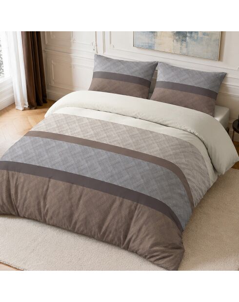 Parure housse de couette avec 2 taies d'oreiller en percale de coton terix marron/beige