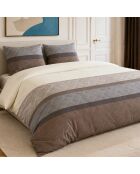 Parure housse de couette avec 2 taies d'oreiller en percale de coton terix marron/beige