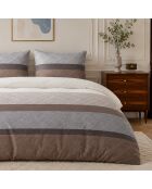 Parure housse de couette avec 2 taies d'oreiller en percale de coton terix marron/beige