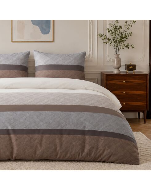 Parure housse de couette avec 2 taies d'oreiller en percale de coton terix marron/beige