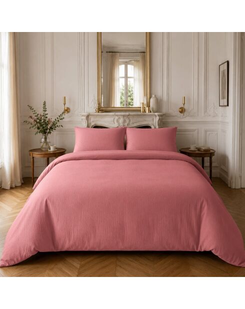 Parure housse de couette 100% double gaze de coton terracotta