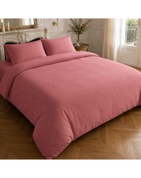 Parure housse de couette 100% double gaze de coton terracotta