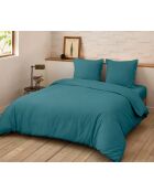 Parure housse de couette en percale de coton + 2 taies d'oreiller Unie bleu adriatique