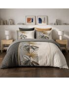 Parure housse de couette en coton + 2 taies d’oreiller caraïe gris/ocre