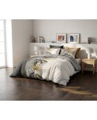 Parure housse de couette en coton + 2 taies d’oreiller caraïe gris/ocre