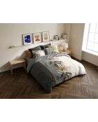 Parure housse de couette en coton + 2 taies d’oreiller caraïe gris/ocre