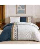 Parure housse de couette avec 2 taies d'oreiller en percale de coton trigliany bleu marine/marron