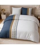 Parure housse de couette avec 2 taies d'oreiller en percale de coton trigliany bleu marine/marron