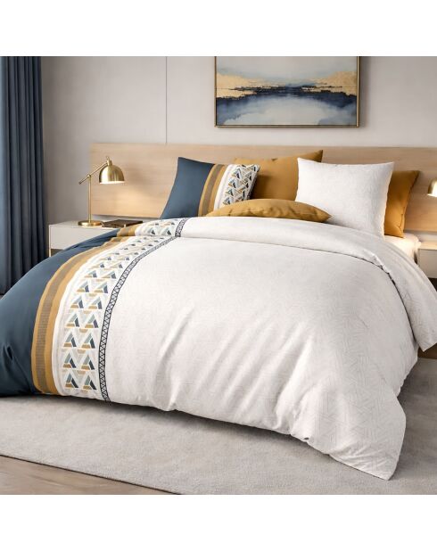 Parure housse de couette avec 2 taies d'oreiller en percale de coton trigliany bleu marine/marron
