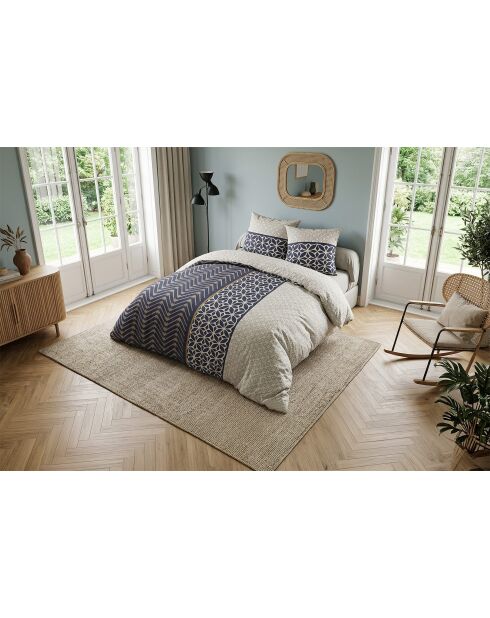 Set copripiumino Melvin in cotone blu/beige + 2 federe