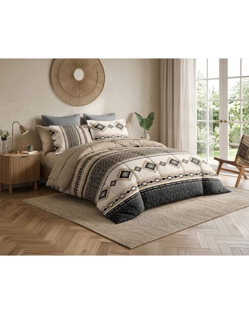 Parure housse de couette en coton + 2 taies d’oreiller troika beige