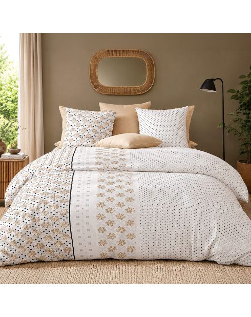 Parure housse de couette avec 2 taies d'oreiller en percale de coton rosalb blanche