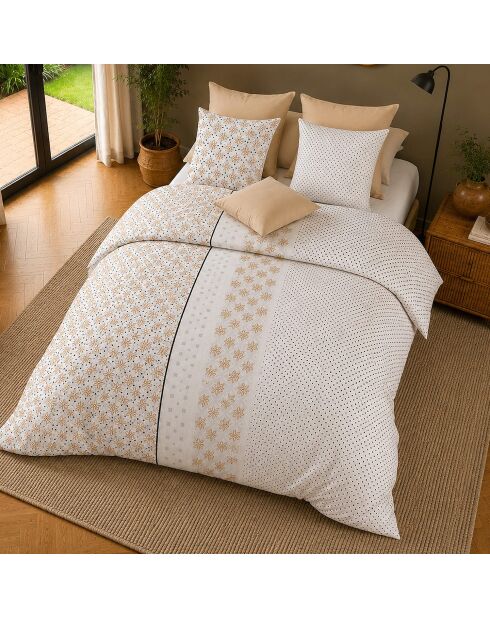 Parure housse de couette avec 2 taies d'oreiller en percale de coton rosalb blanche