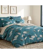 Parure housse de couette en coton + 2 taies d’oreiller apoline vert canard/camel