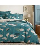 Parure housse de couette en coton + 2 taies d’oreiller apoline vert canard/camel