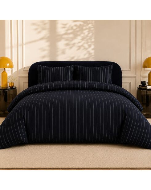 Parure housse de couette avec 2 taies d'orreiler en percale de coton loyd bleu profond