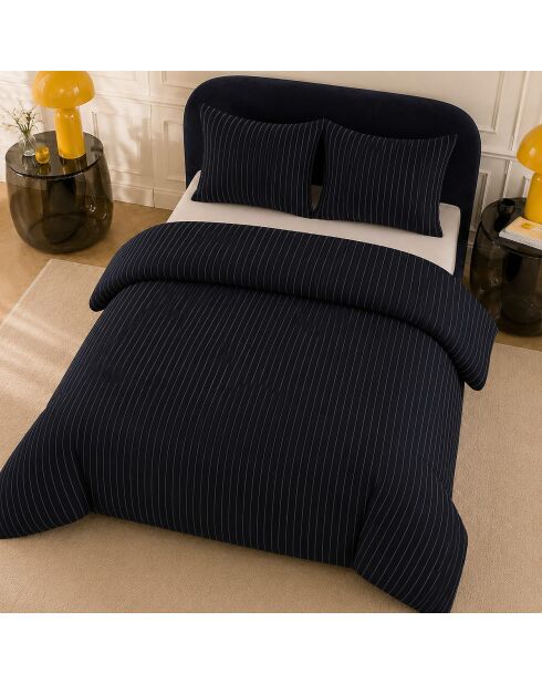Parure housse de couette avec 2 taies d'orreiler en percale de coton loyd bleu profond