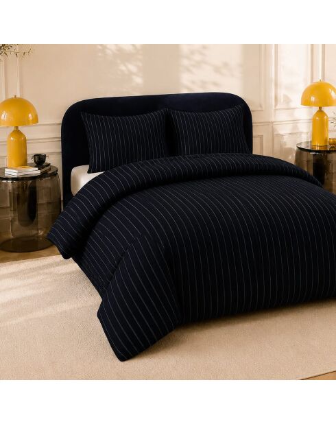 Parure housse de couette avec 2 taies d'orreiler en percale de coton loyd bleu profond
