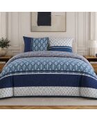 Parure housse de couette avec 2 taies d'oreiller en percale de coton Tomy bleue