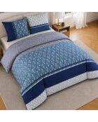Parure housse de couette avec 2 taies d'oreiller en percale de coton Tomy bleue