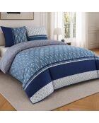 Parure housse de couette avec 2 taies d'oreiller en percale de coton Tomy bleue