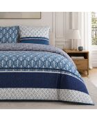 Parure housse de couette avec 2 taies d'oreiller en percale de coton Tomy bleue