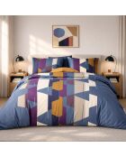 Parure housse de couette avec 2 taies d'orreiler en percale de coton axom bleu profond