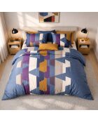 Parure housse de couette avec 2 taies d'orreiler en percale de coton axom bleu profond