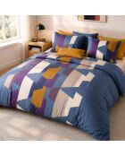 Parure housse de couette avec 2 taies d'orreiler en percale de coton axom bleu profond
