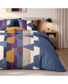 Parure housse de couette avec 2 taies d'orreiler en percale de coton axom bleu profond