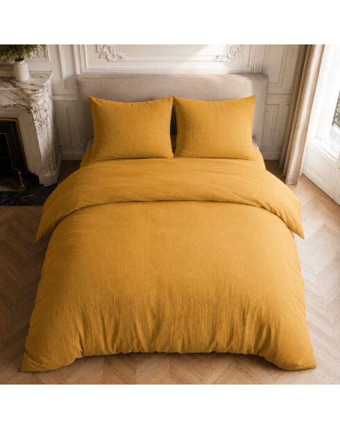Parure housse de couette 100% double gaze de coton ocre