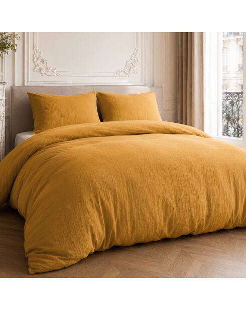 Parure housse de couette 100% double gaze de coton ocre