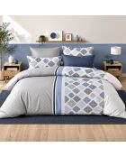 Bluance, set copripiumino in percalle di cotone bianco/blu grigio con 2 federe