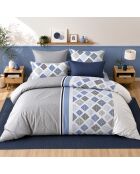 Bluance, set copripiumino in percalle di cotone bianco/blu grigio con 2 federe