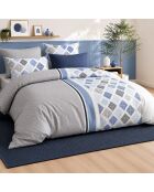 Bluance, set copripiumino in percalle di cotone bianco/blu grigio con 2 federe