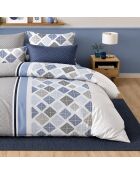 Bluance, set copripiumino in percalle di cotone bianco/blu grigio con 2 federe