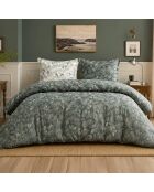 Parure housse de couette avec 2 taies d'oreiller en percale de coton emeride vert sauge