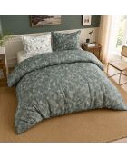 Parure housse de couette avec 2 taies d'oreiller en percale de coton emeride vert sauge