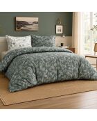 Parure housse de couette avec 2 taies d'oreiller en percale de coton emeride vert sauge