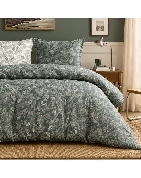 Parure housse de couette avec 2 taies d'oreiller en percale de coton emeride vert sauge