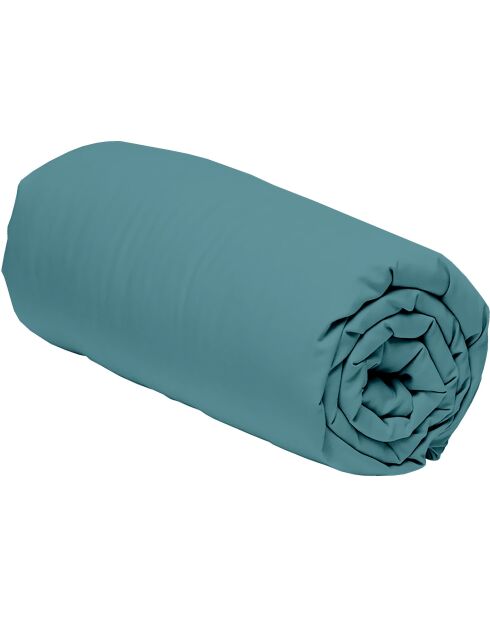Drap housse en percale de coton unie avec bonnet 30 cm bleu adriatique