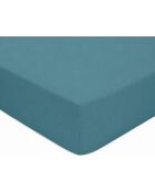 Drap housse en percale de coton unie avec bonnet 30 cm bleu adriatique