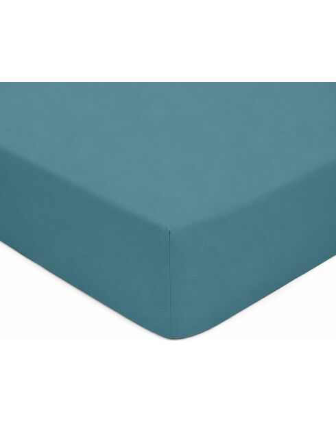 Drap housse en percale de coton unie avec bonnet 30 cm bleu adriatique