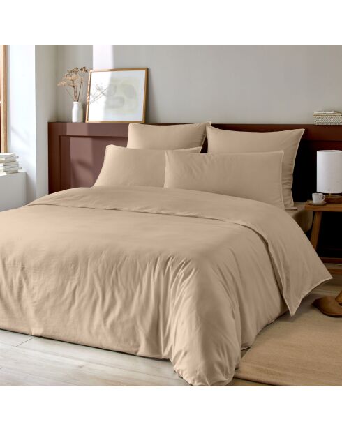 Parure housse de couette en coton lavé + 2 taies d'oreiller ficelle
