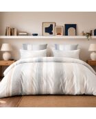 Parure de couette + 2 taies d’oreiller 100% percale de coton nebuleuse blanc/bleu/gris
