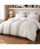 Parure de couette + 2 taies d’oreiller 100% percale de coton nebuleuse blanc/bleu/gris